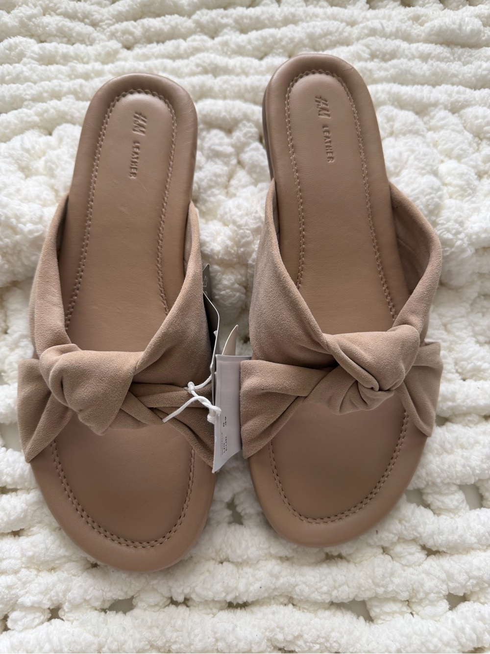 H&M Beige suede and leather Knotted Slide Sandals